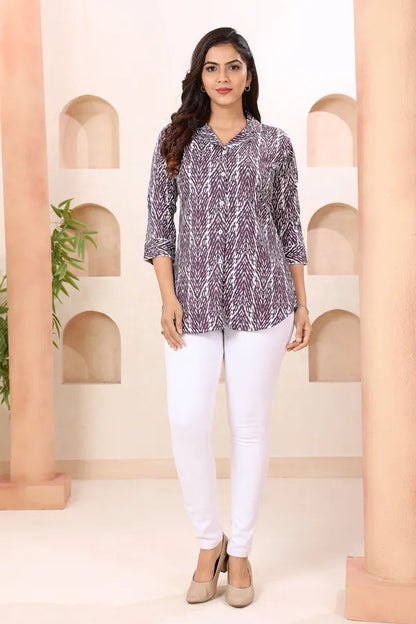 Fine Wine Coat Collar Short Tunic Top for Women