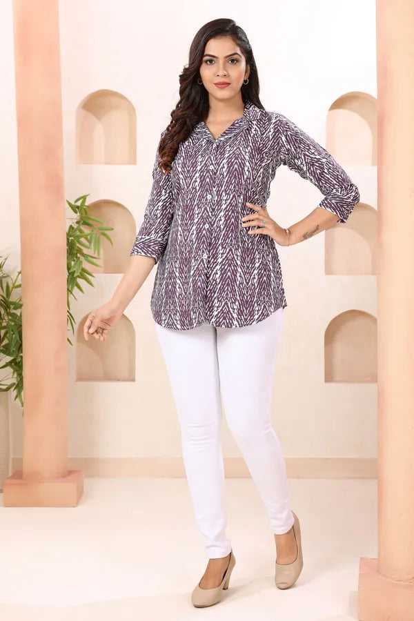 Fine Wine Coat Collar Short Tunic Top for Women