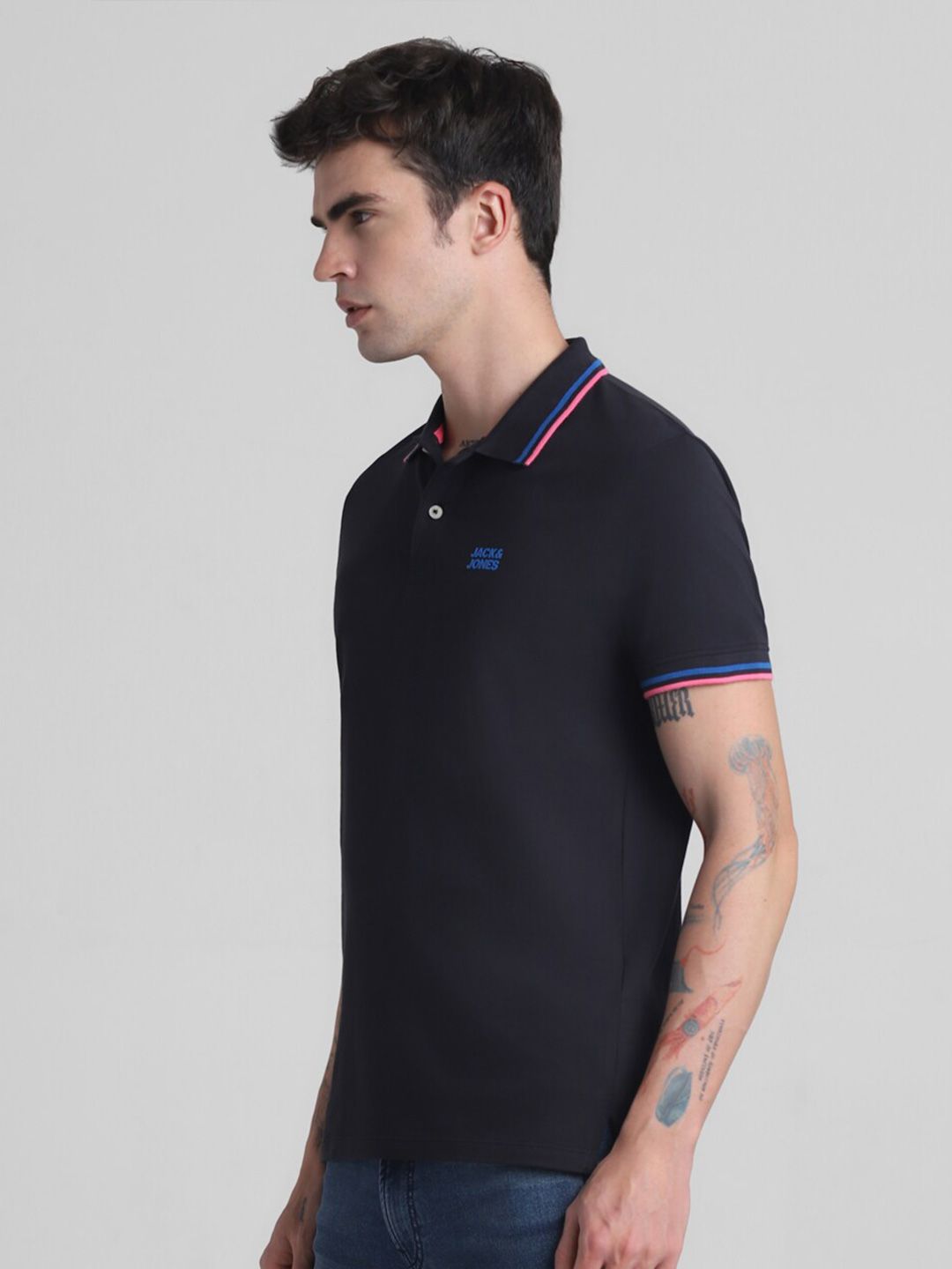 Polo Collar Short Sleeves Cotton Slim Fit T-shirt
