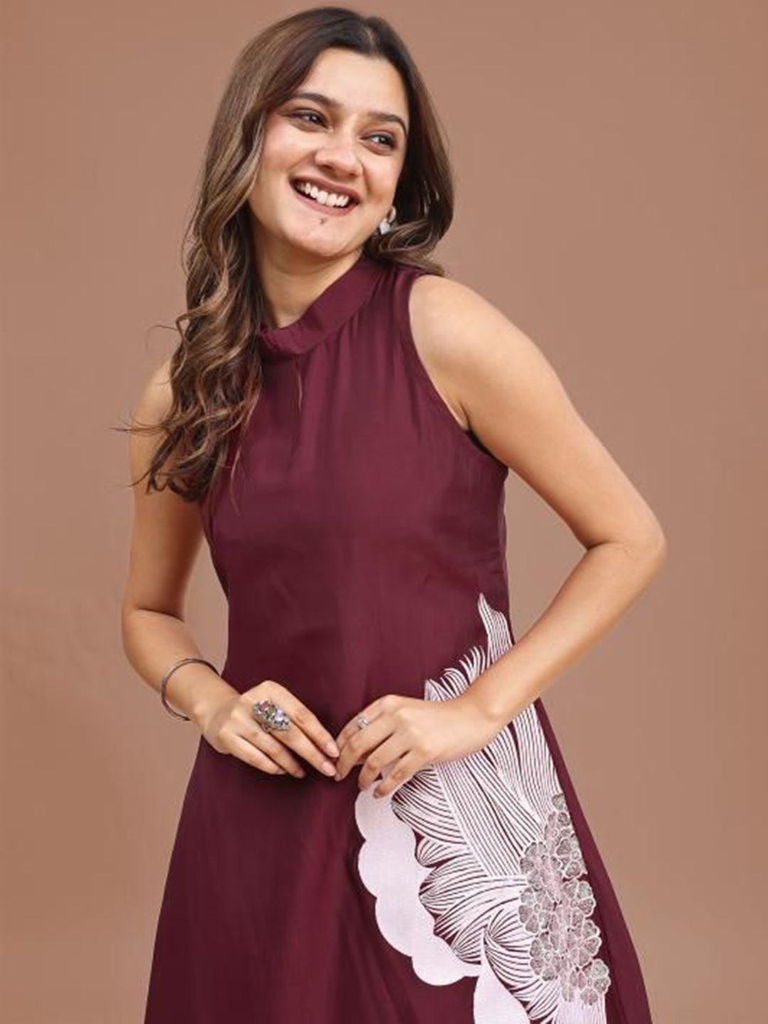 Floral Printed Halter Neck Tunic With Trousers Co-Ords Set