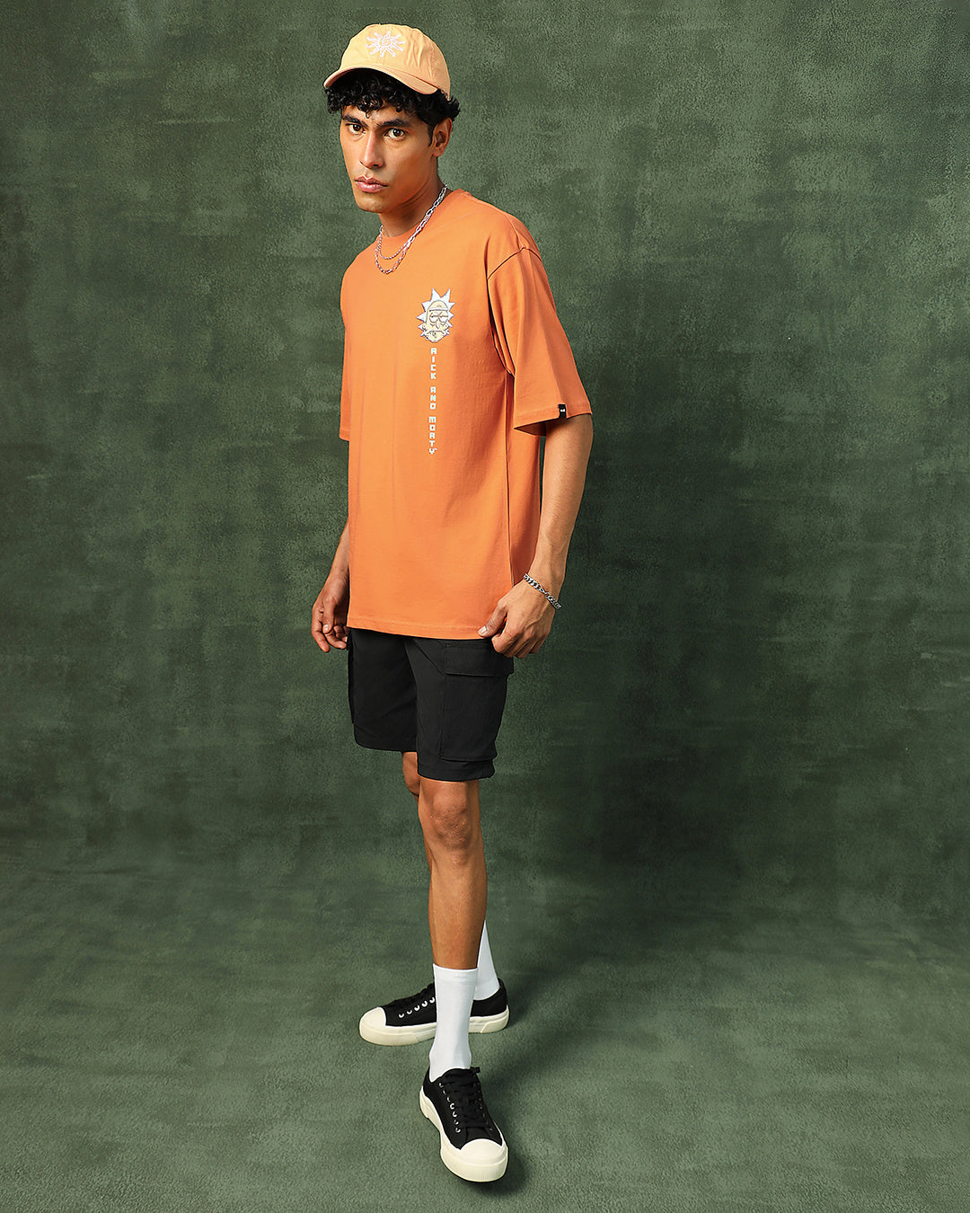 Men's Orange Bit Rick & Morty Graphic Printed Oversized T-shirt