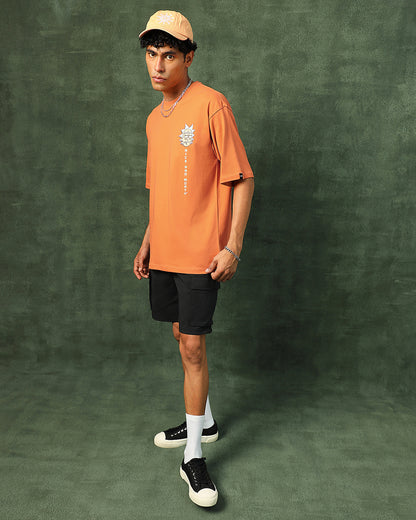 Men's Orange Bit Rick & Morty Graphic Printed Oversized T-shirt