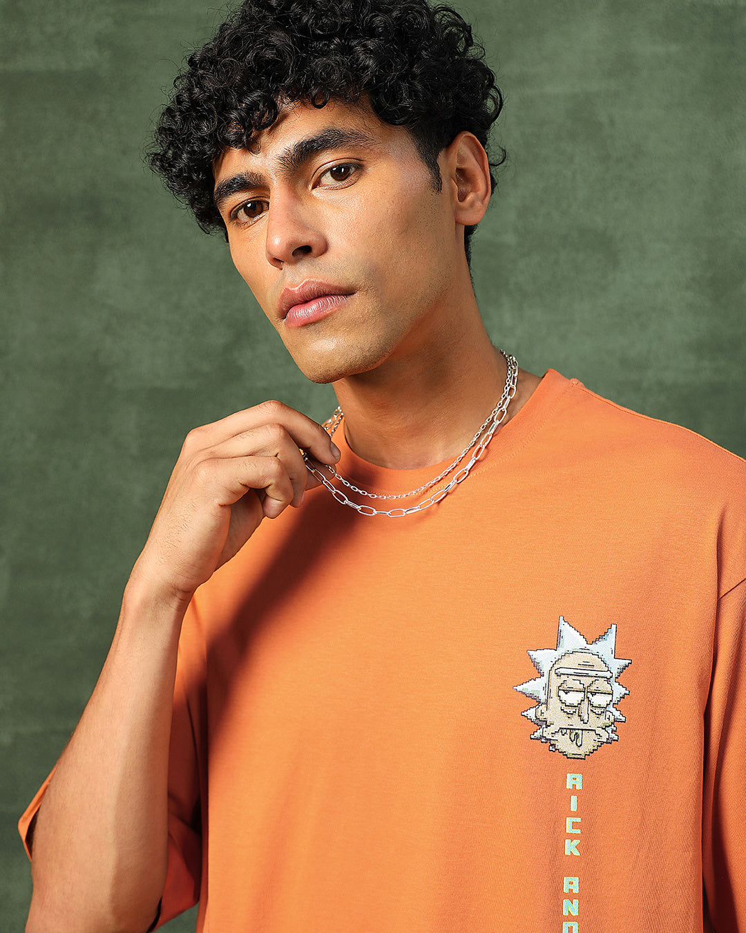 Men's Orange Bit Rick & Morty Graphic Printed Oversized T-shirt