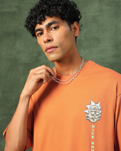 Men's Orange Bit Rick & Morty Graphic Printed Oversized T-shirt