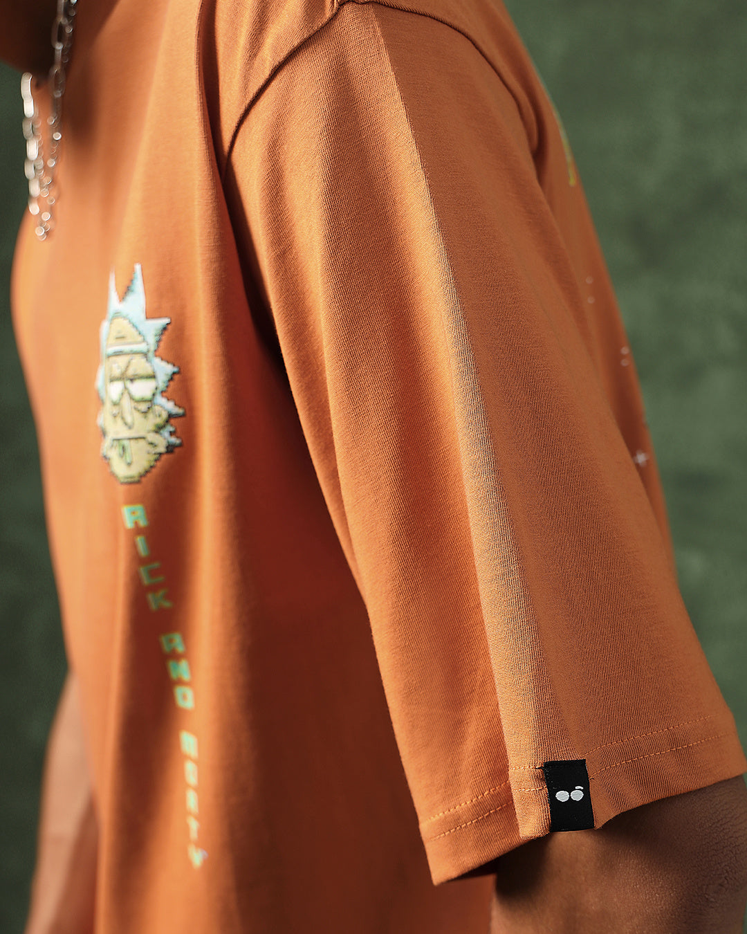 Men's Orange Bit Rick & Morty Graphic Printed Oversized T-shirt