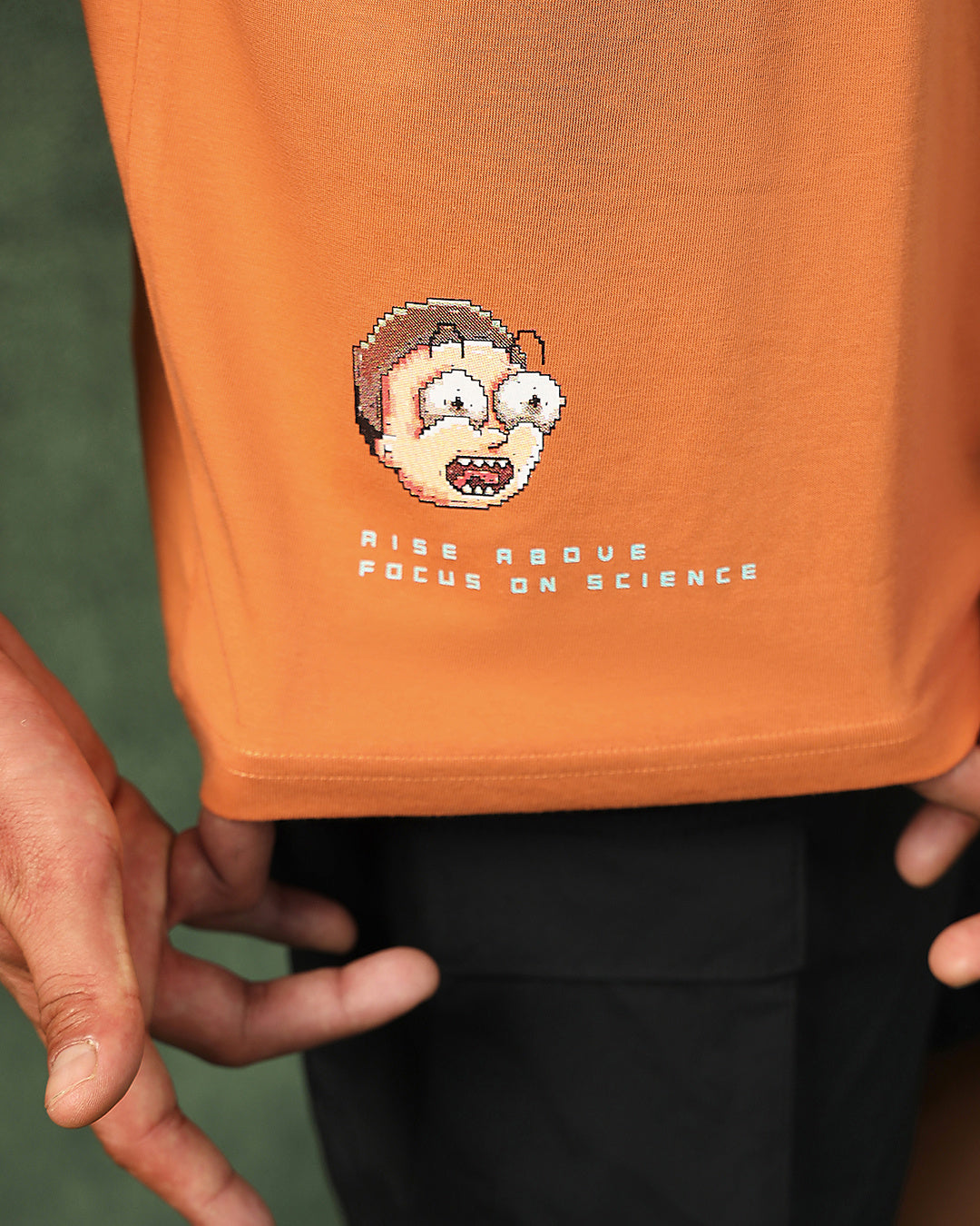 Men's Orange Bit Rick & Morty Graphic Printed Oversized T-shirt
