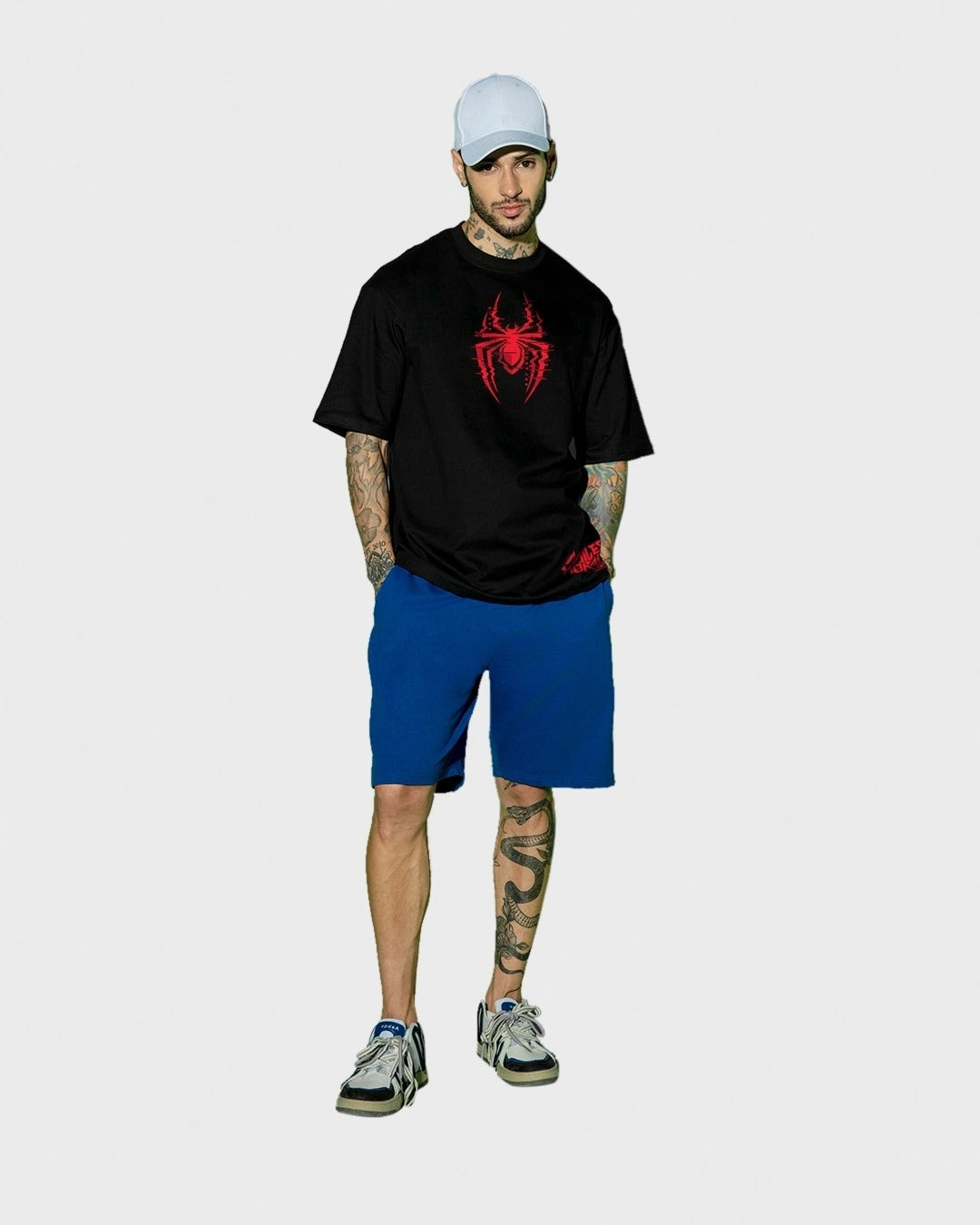 Men's Black Across The Spiderverse Graphic Printed Oversized T-shirt