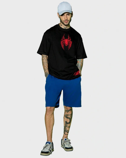 Men's Black Across The Spiderverse Graphic Printed Oversized T-shirt