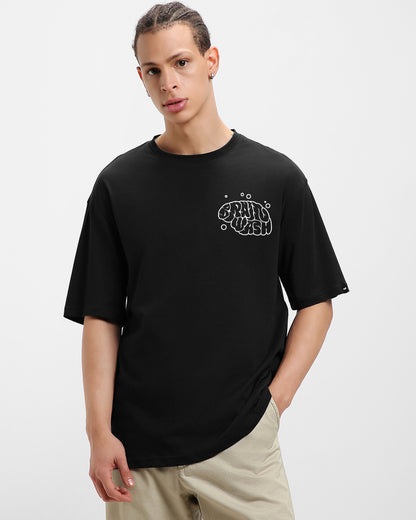Men's Black Brain Wash Graphic Printed Oversized T-shirt