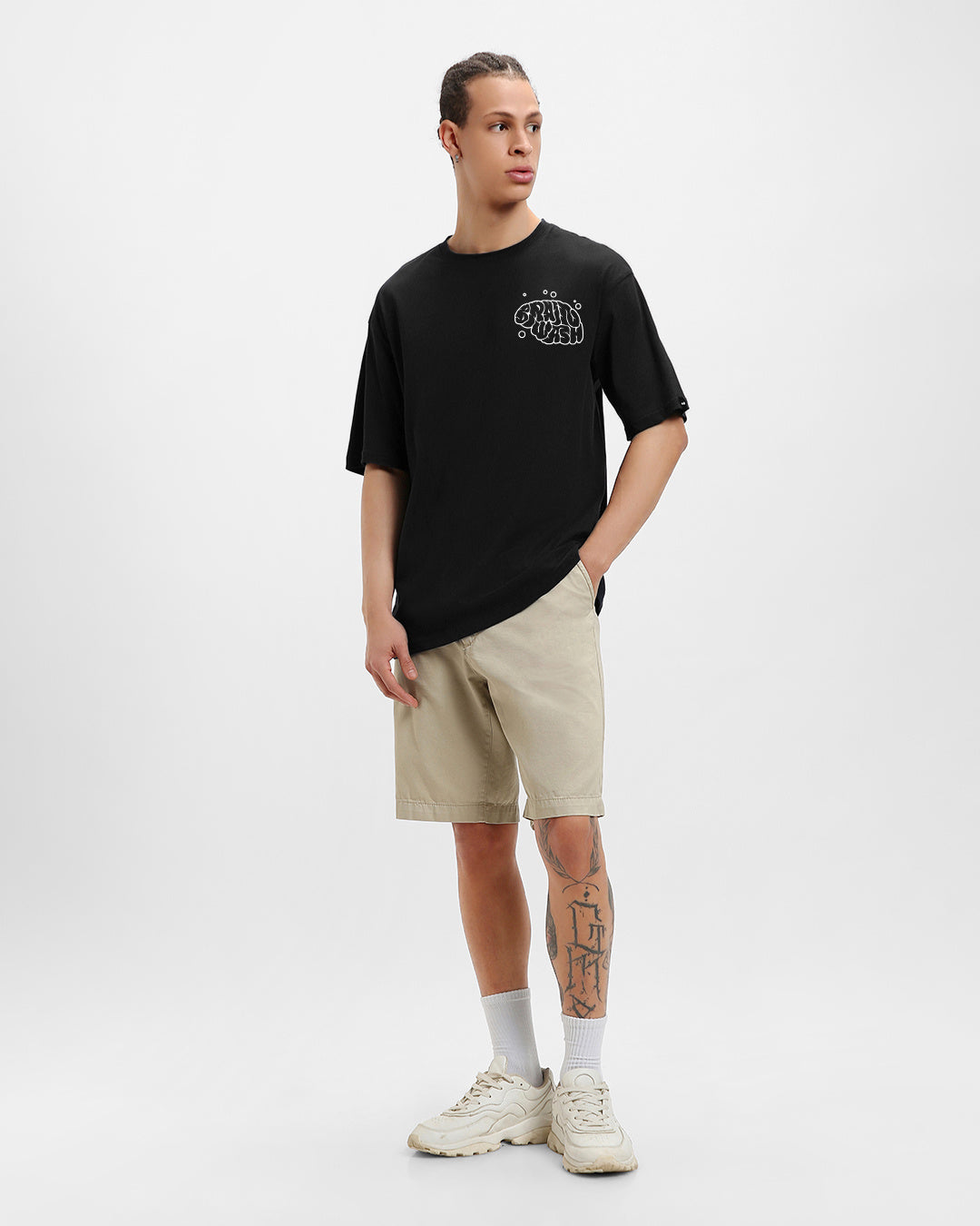 Men's Black Brain Wash Graphic Printed Oversized T-shirt