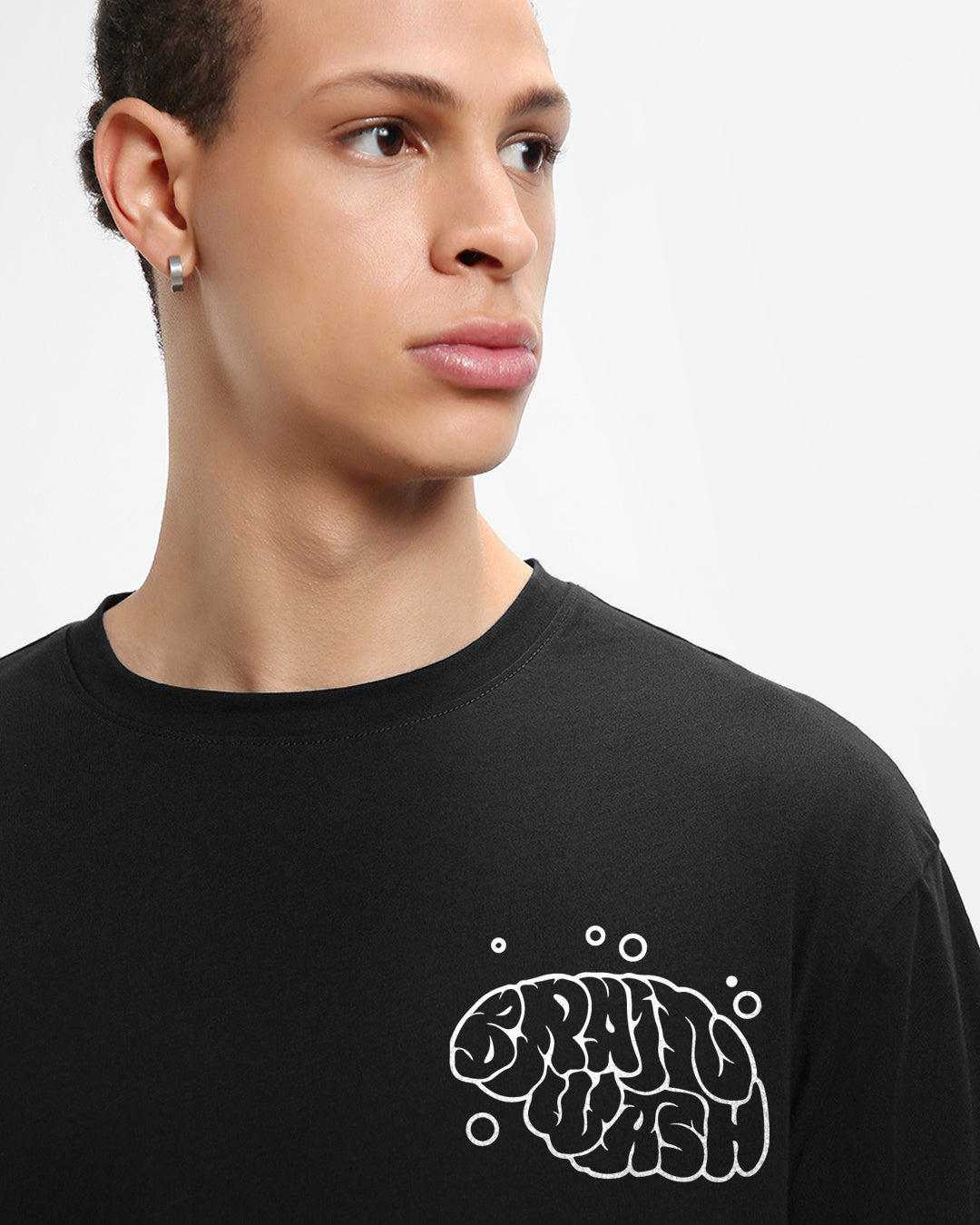 Men's Black Brain Wash Graphic Printed Oversized T-shirt