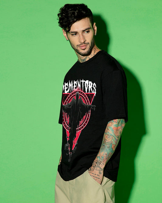 Men's Black Dementors Graphic Printed Oversized T-shirt