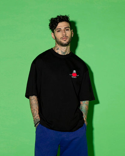 Men's Black Gimme a Break Graphic Printed Oversized T-shirt