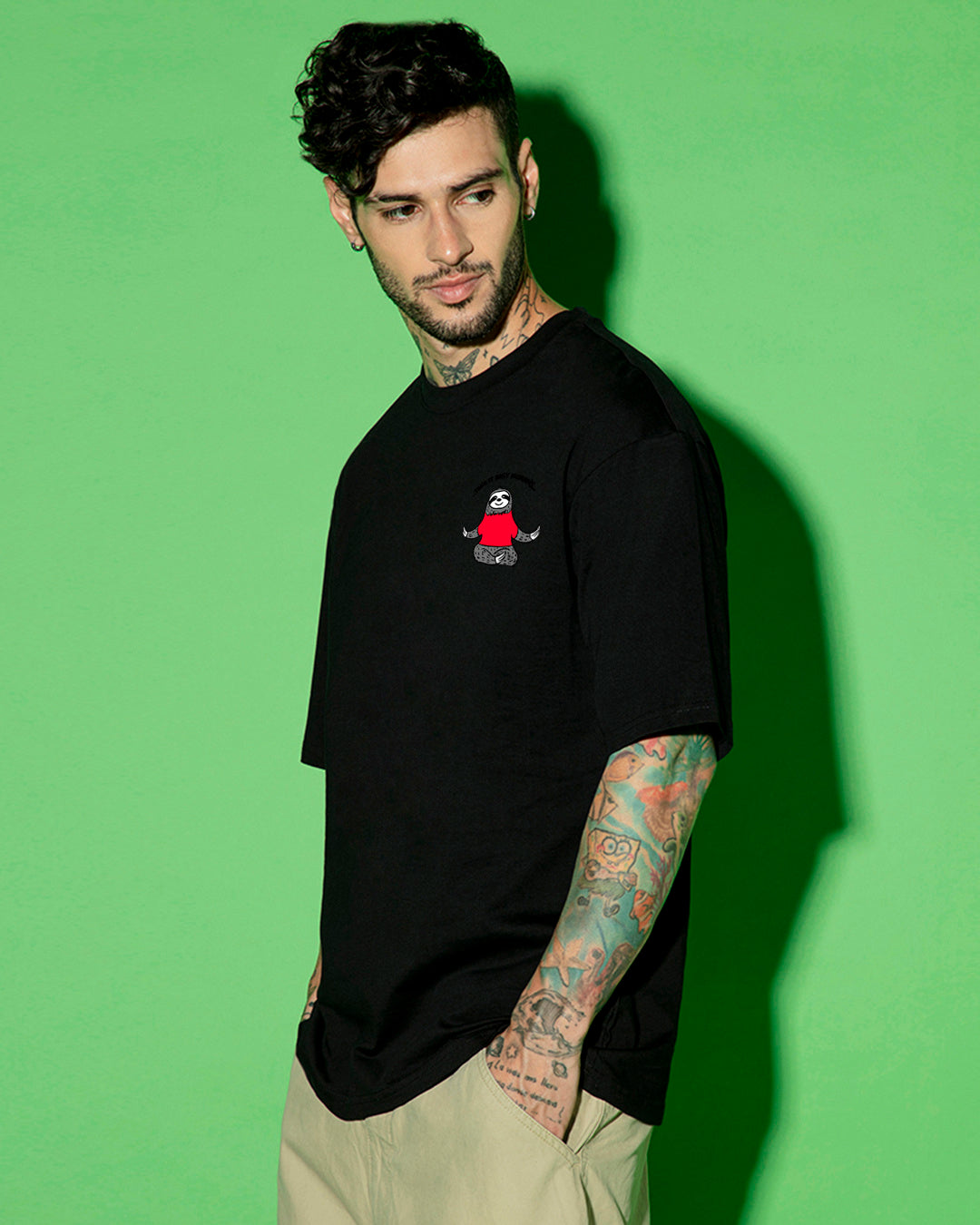 Men's Black Gimme a Break Graphic Printed Oversized T-shirt