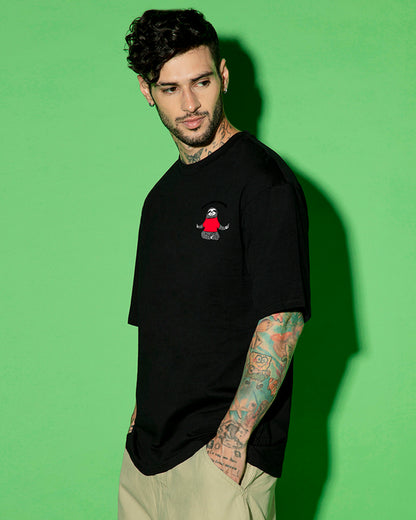 Men's Black Gimme a Break Graphic Printed Oversized T-shirt