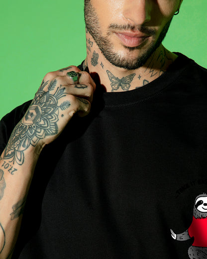 Men's Black Gimme a Break Graphic Printed Oversized T-shirt