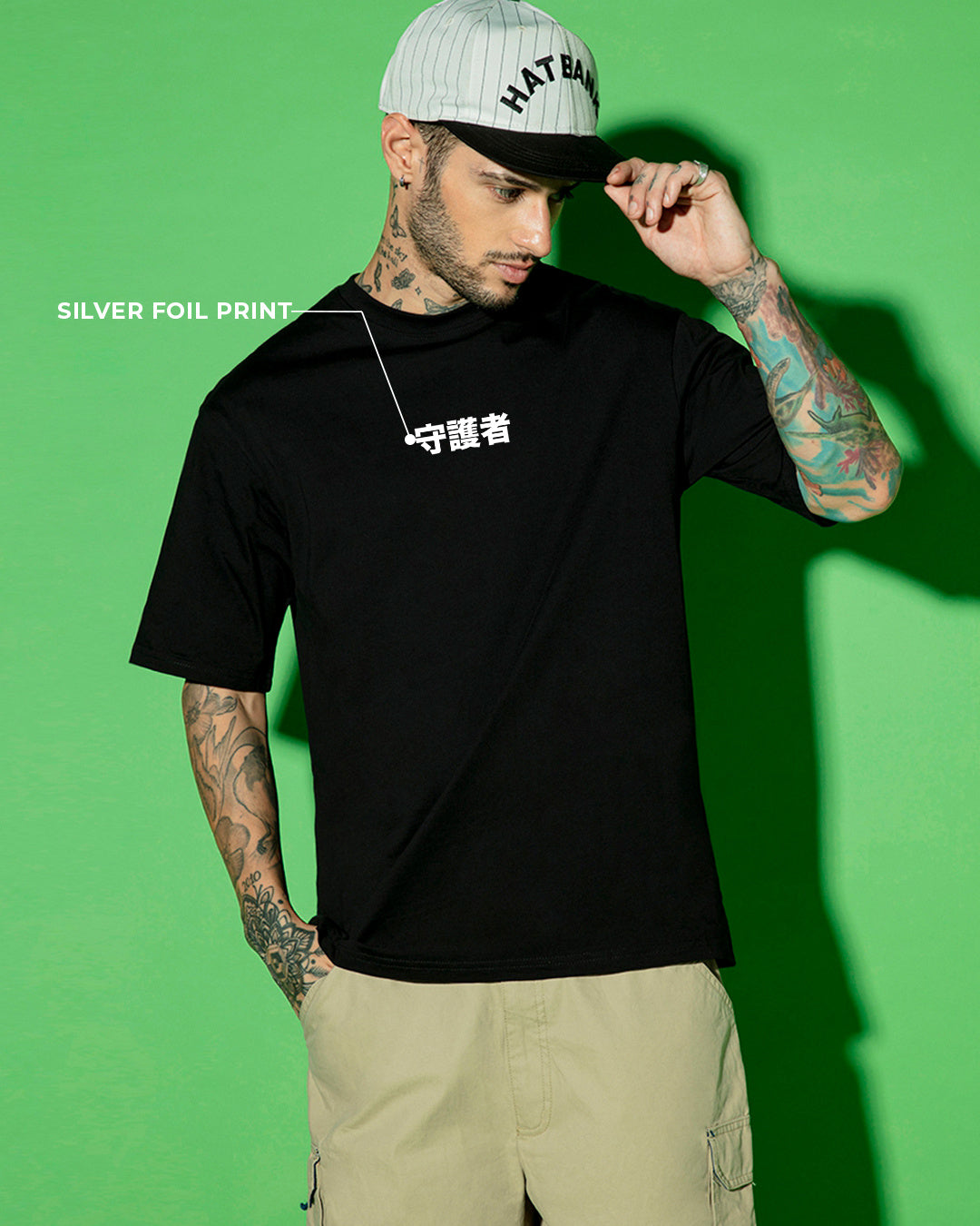 Men's Black Guardian Wings Graphic Printed Oversized T-shirt