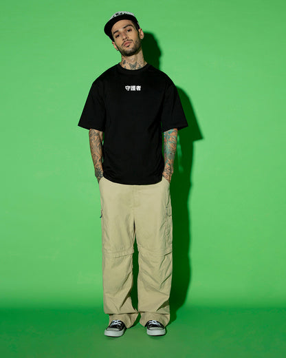 Men's Black Guardian Wings Graphic Printed Oversized T-shirt