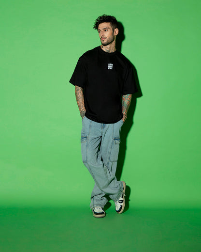 Men's Black I Need Some Space Teddy Graphic Printed Oversized T-shirt