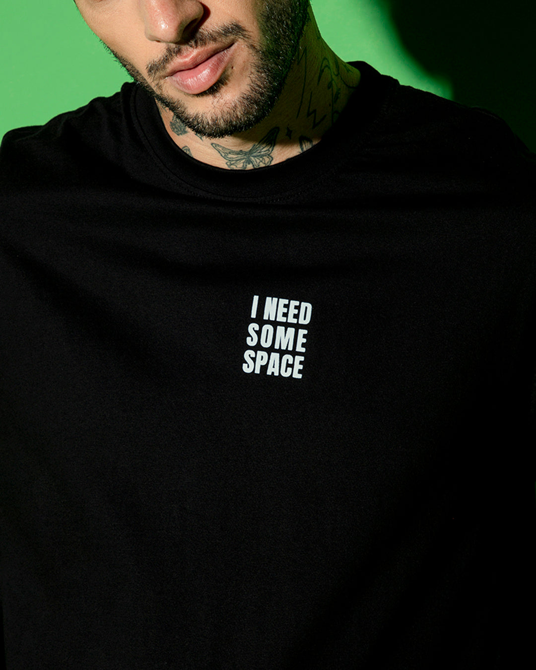 Men's Black I Need Some Space Teddy Graphic Printed Oversized T-shirt