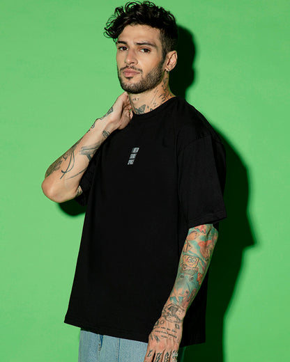 Men's Black I Need Some Space Teddy Graphic Printed Oversized T-shirt