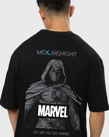 Men's Black Moon Knight Marvel Graphic Printed Oversized T-shirt
