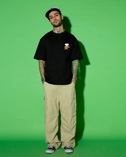 Men's Black Need Space Snoopy Graphic Printed Oversized T-shirt