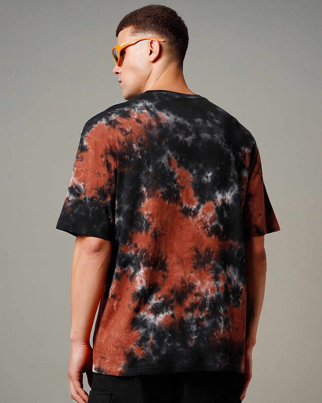 Men's Black & Orange Tie & Dye Oversized T-shirt