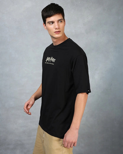 Men's Black Order Of The Phoenix Graphic Printed Oversized T-shirt