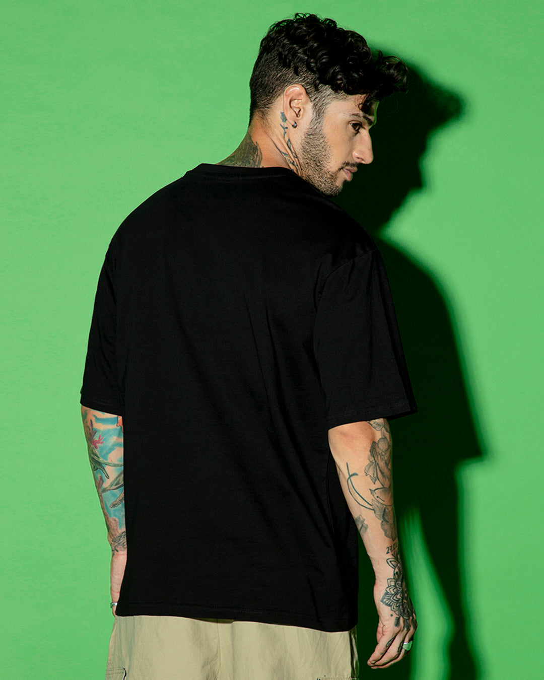 Men's Black Snoopy Mood Graphic Printed Oversized T-shirt