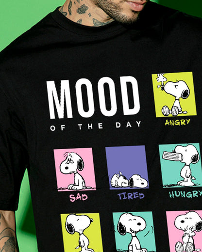 Men's Black Snoopy Mood Graphic Printed Oversized T-shirt
