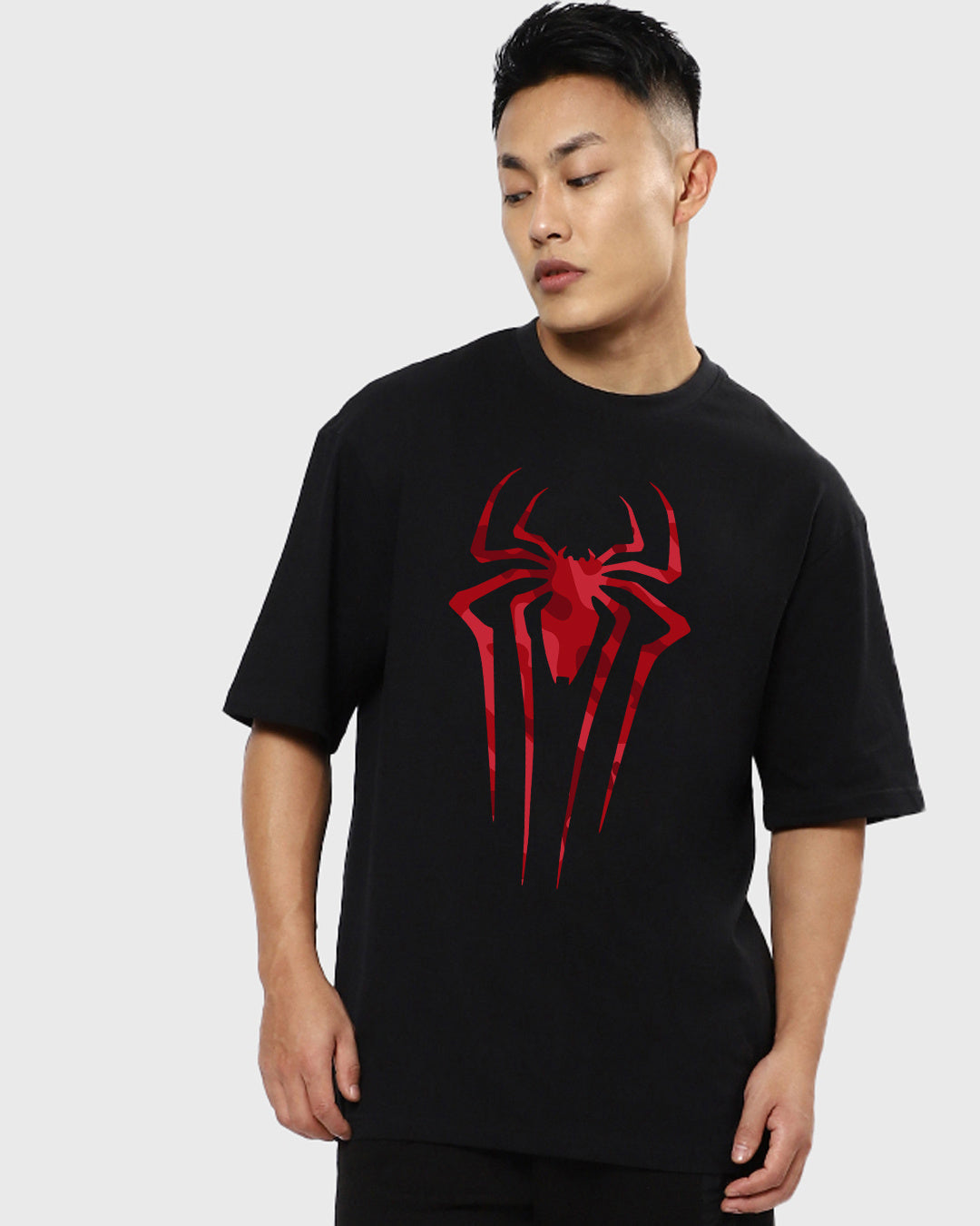 Men's Black Spider Blend Graphic Printed Oversized T-shirt