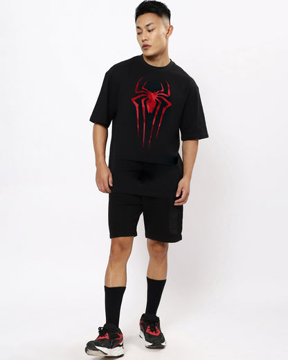 Men's Black Spider Blend Graphic Printed Oversized T-shirt