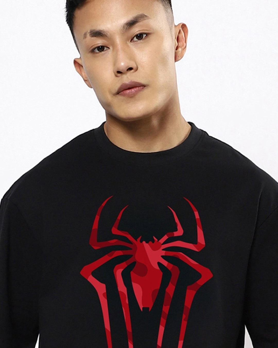 Men's Black Spider Blend Graphic Printed Oversized T-shirt