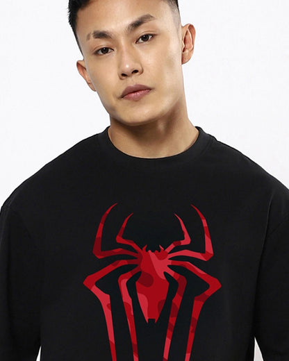 Men's Black Spider Blend Graphic Printed Oversized T-shirt