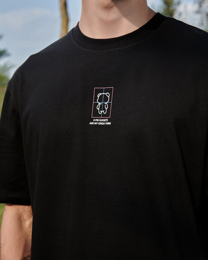 Men's Black The View Graphic Printed Oversized T-shirt