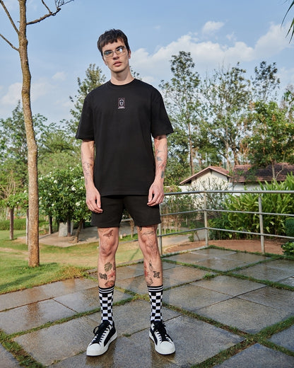 Men's Black The View Graphic Printed Oversized T-shirt