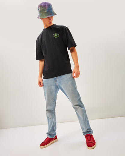 Men's Black Tripping Monkey Graphic Printed Oversized T-shirt