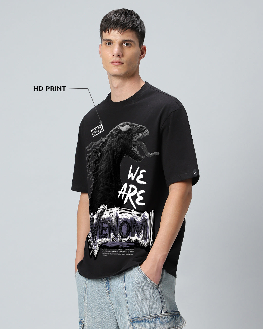 Men's Black Venom Graphic Printed Oversized T-shirt