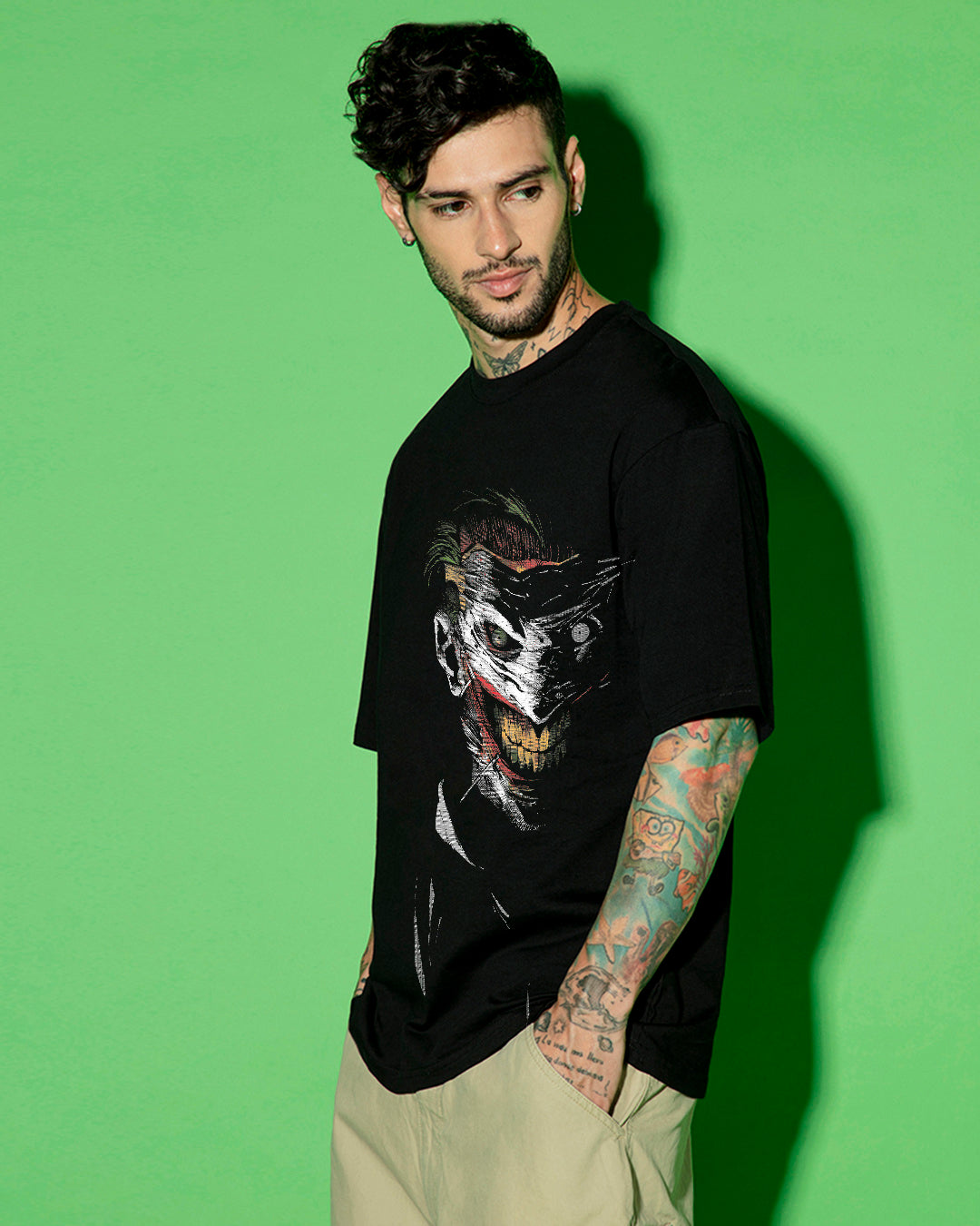 Men's Black Why So Serious Man Graphic Printed Oversized T-shirt