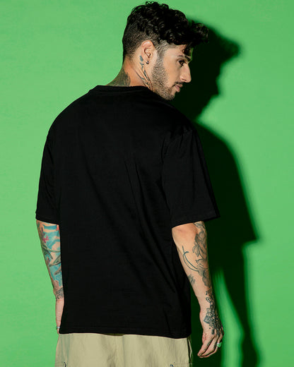 Men's Black Why So Serious Man Graphic Printed Oversized T-shirt