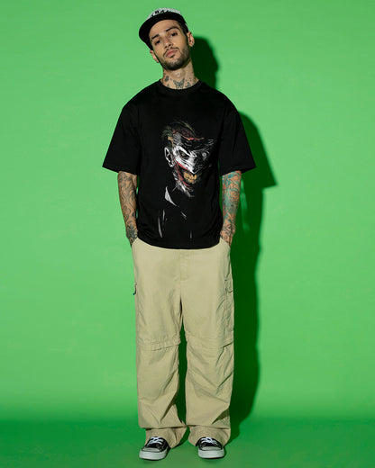 Men's Black Why So Serious Man Graphic Printed Oversized T-shirt