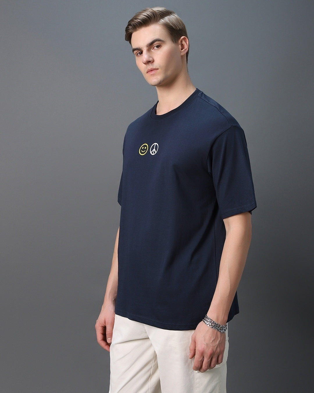 Men's Blue Peace Not War Graphic Printed Oversized T-shirt