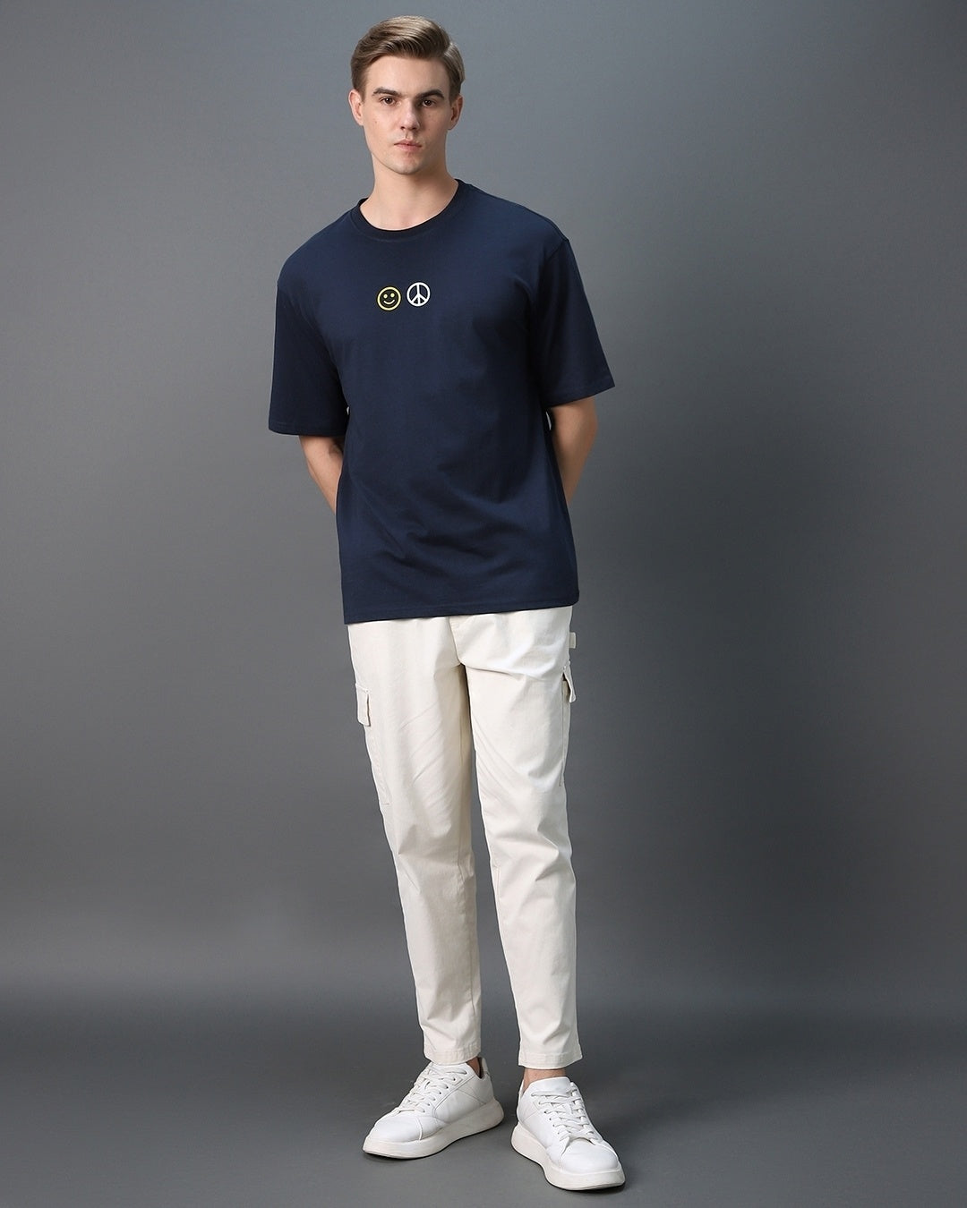 Men's Blue Peace Not War Graphic Printed Oversized T-shirt