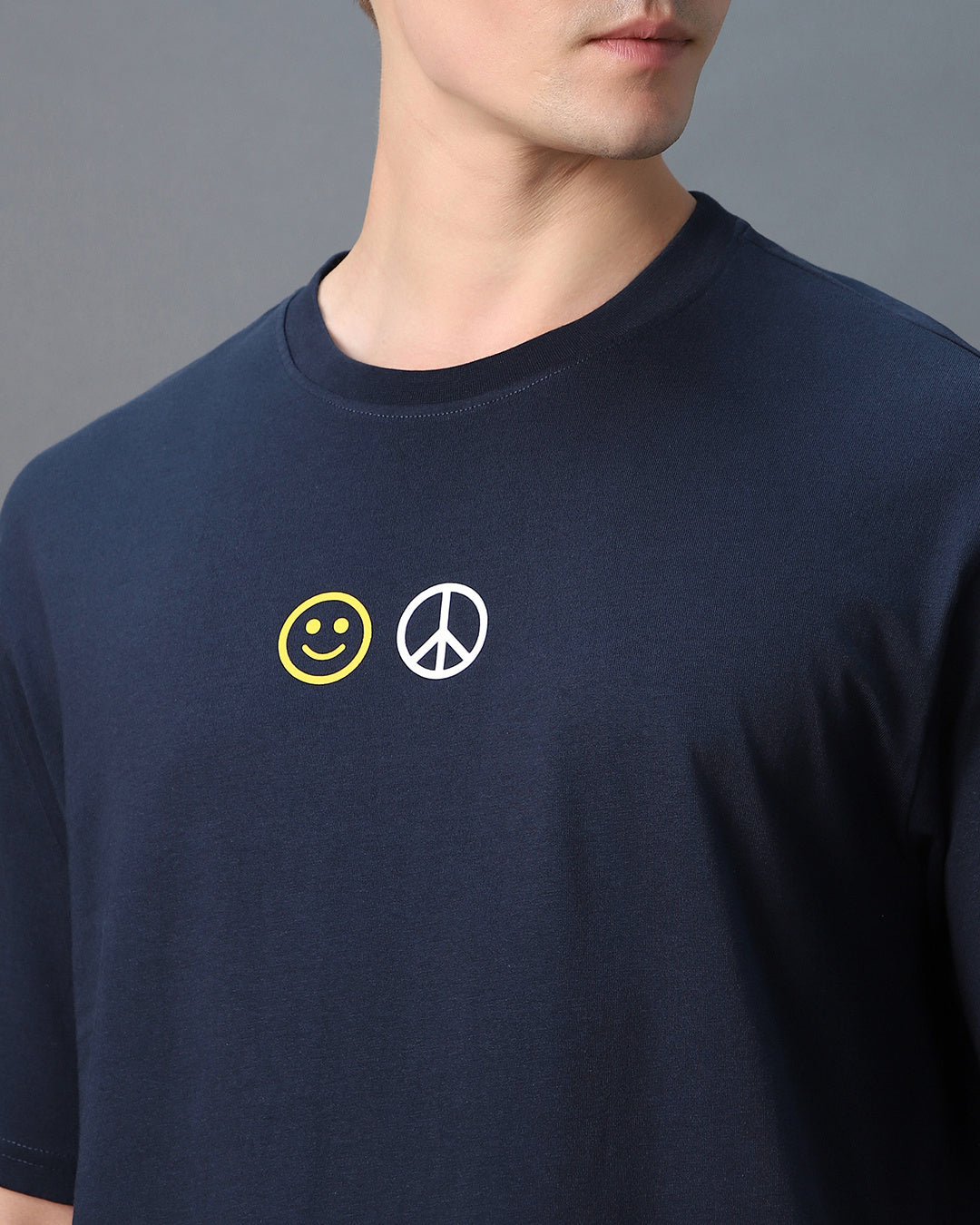 Men's Blue Peace Not War Graphic Printed Oversized T-shirt