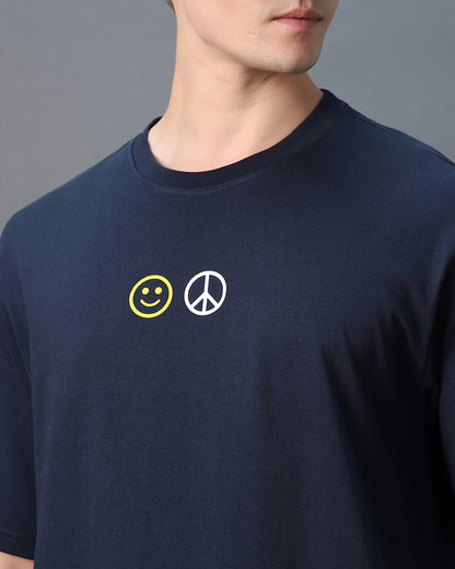 Men's Blue Peace Not War Graphic Printed Oversized T-shirt