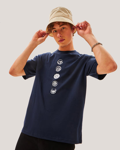 Men's Blue Seek Balance Graphic Printed Oversized T-shirt