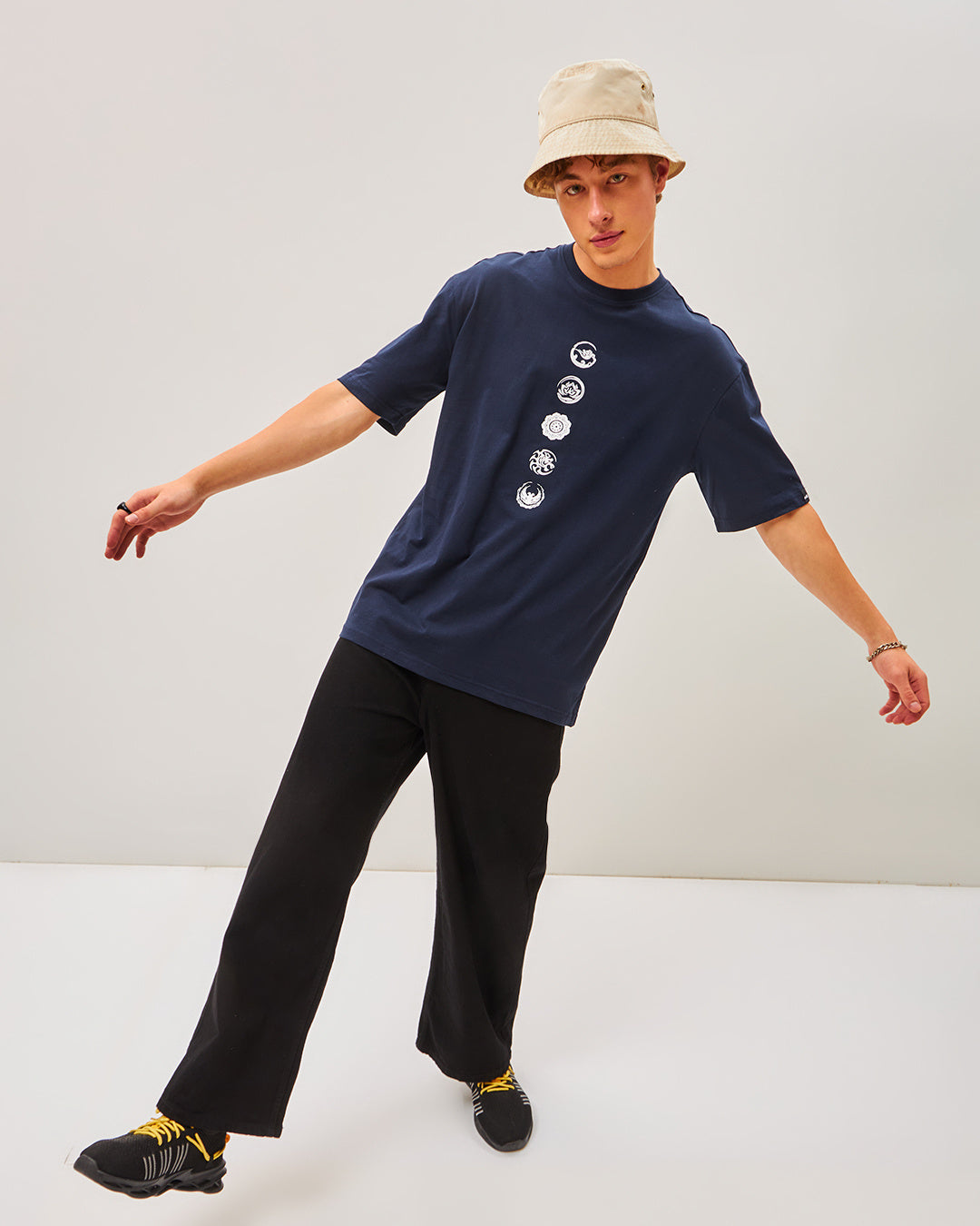 Men's Blue Seek Balance Graphic Printed Oversized T-shirt