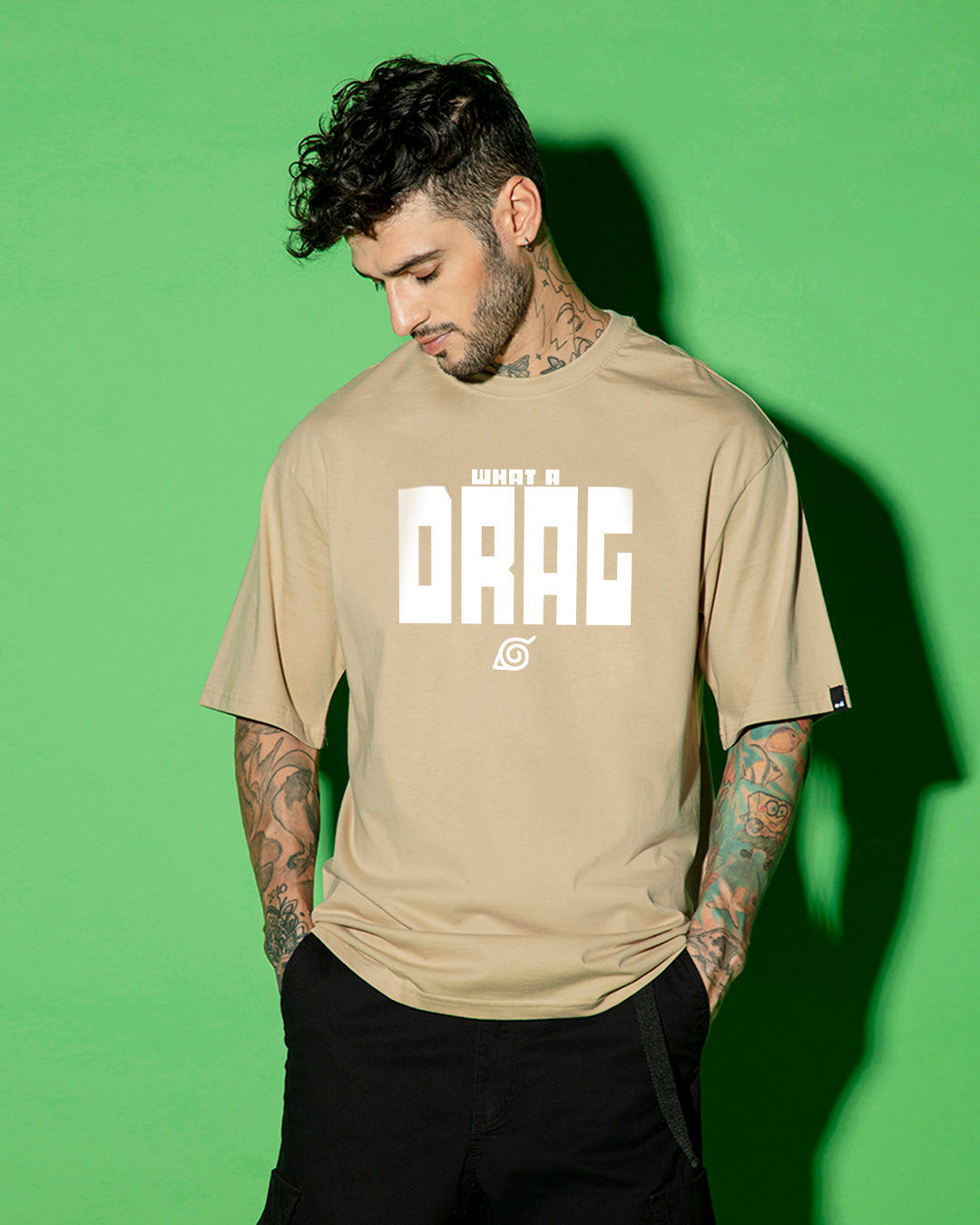 Men's Brown Shikamaru Drag Graphic Printed Oversized T-shirt