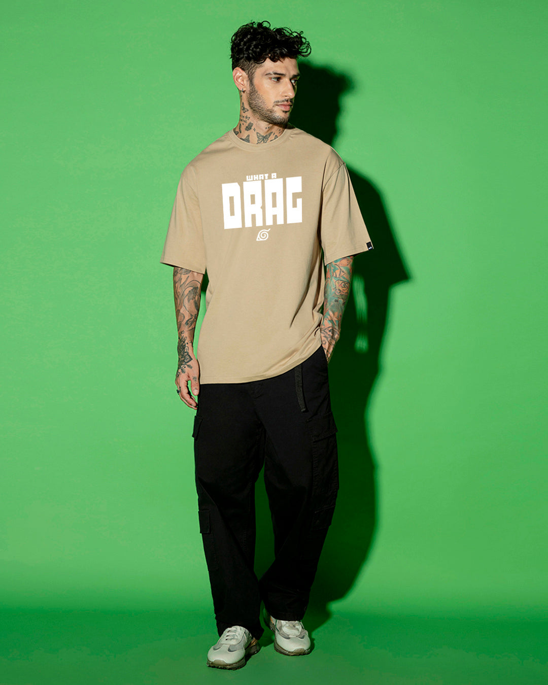 Men's Brown Shikamaru Drag Graphic Printed Oversized T-shirt